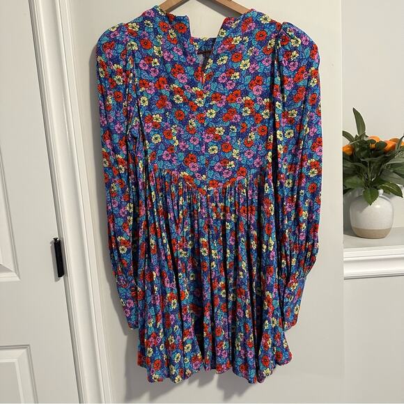 Rotate Birger Christensen Vibrant Blue Floral Long Sleeve Mini Dress 6 - Picture 5 of 11